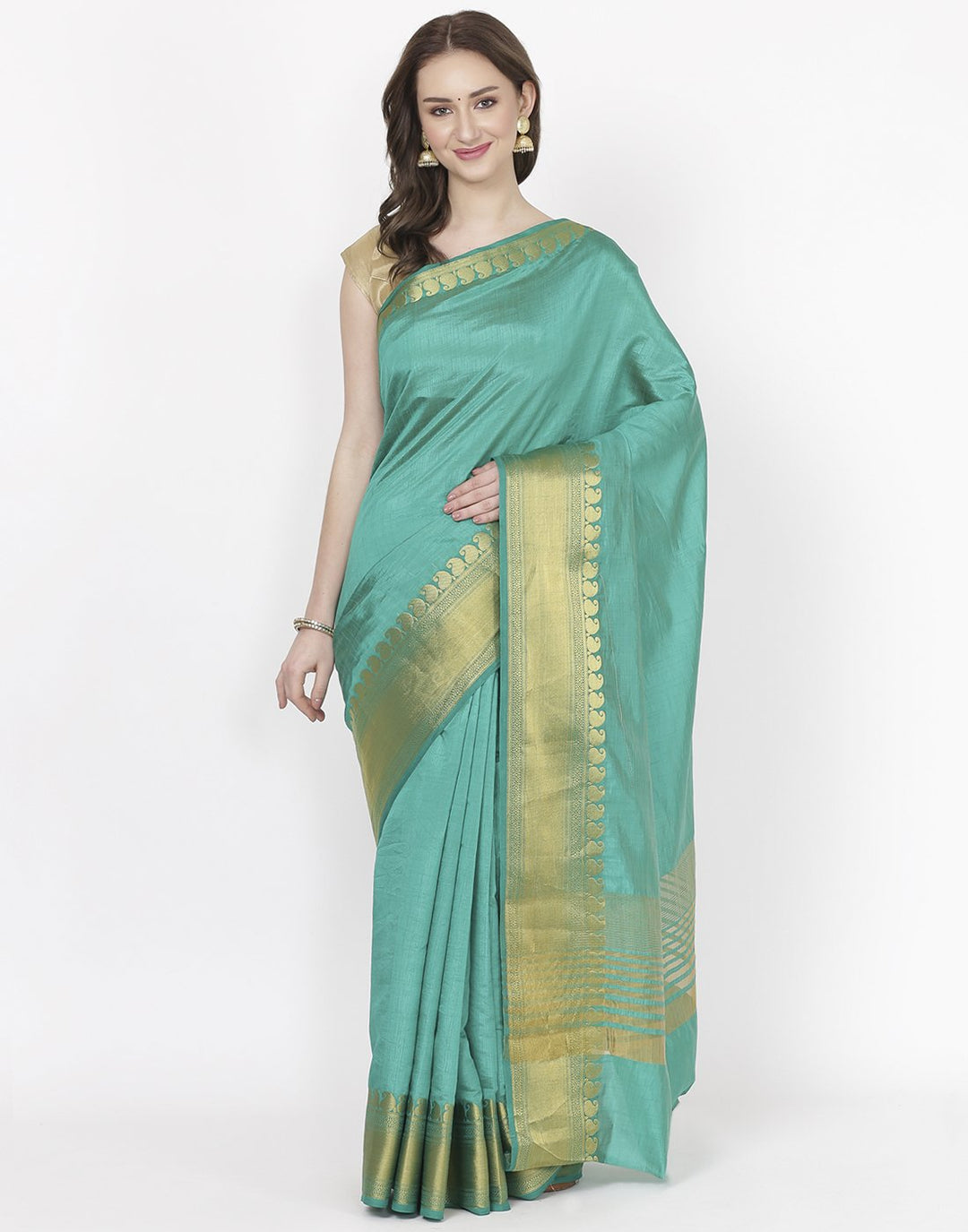 MBZ Meena Bazaar-Green Art Handloom Saree