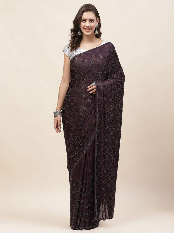 Embellished Stone Satin Saree