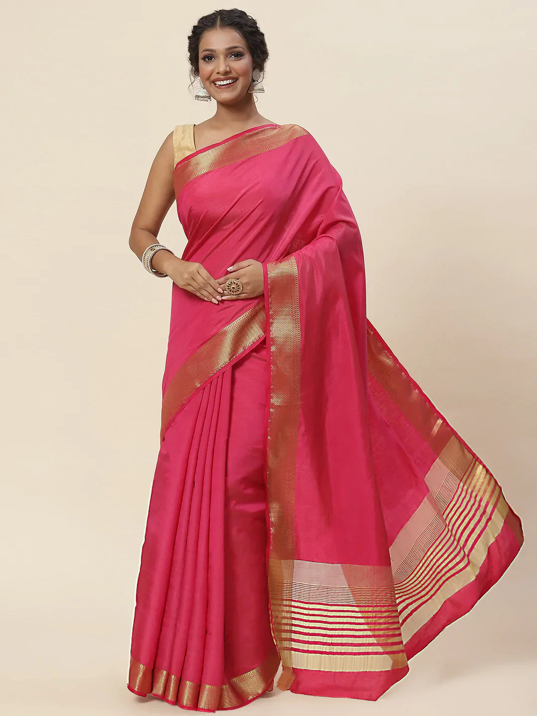 Plain Zari Border Handloom Woven Saree