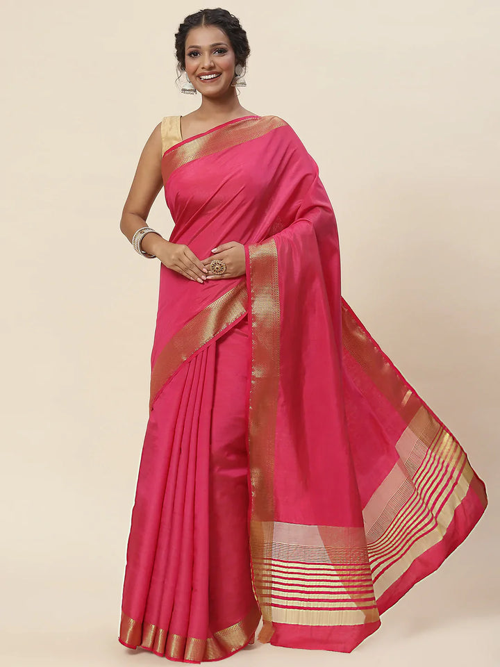 Plain Zari Border Handloom Woven Saree