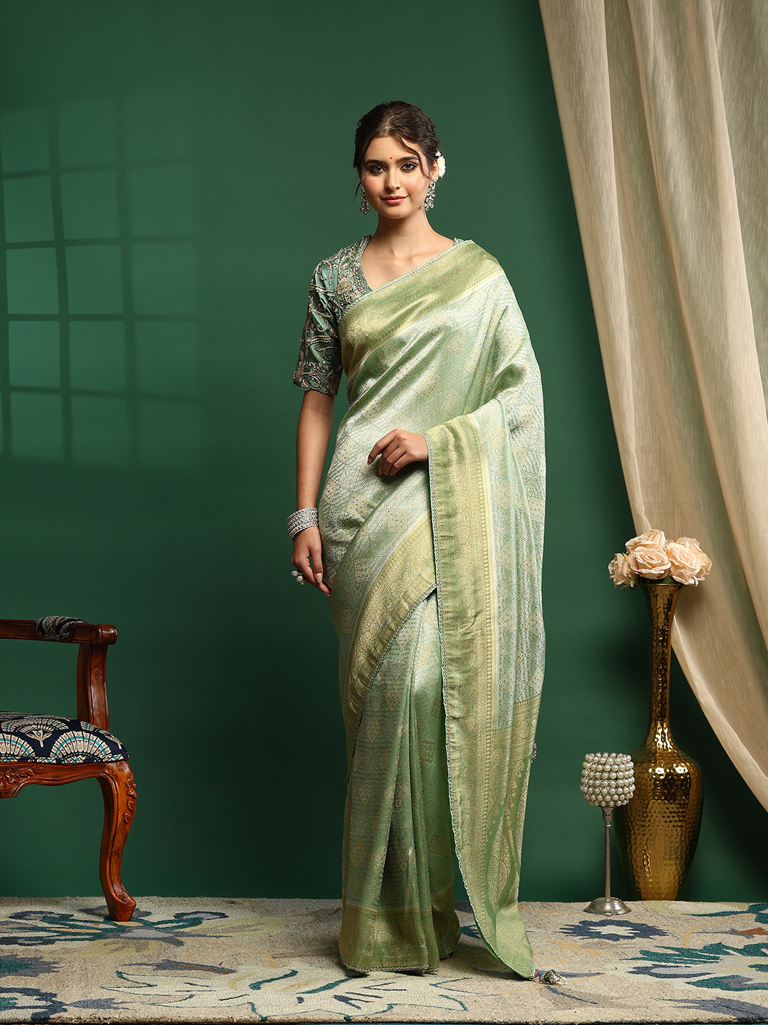 Embroidered Dola Silk Saree