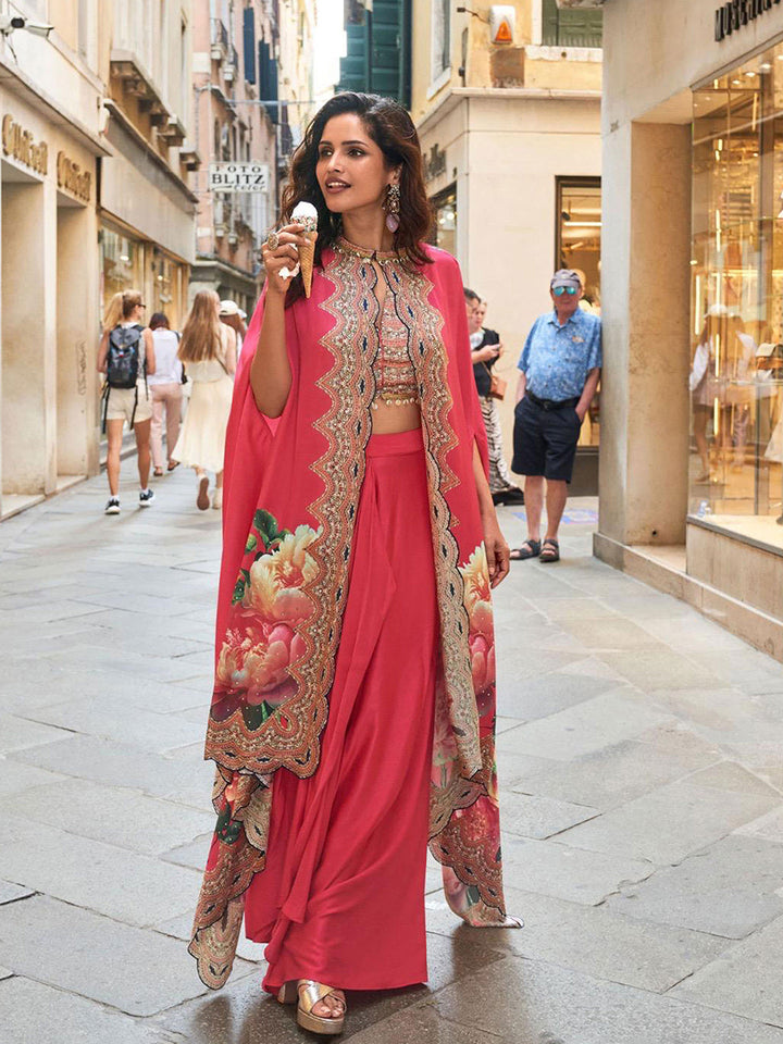 Embroidered Crepe Choli With Skirt &amp; Jacket