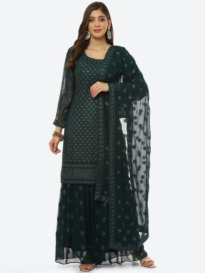 Resham Sequin Booti Georgette kurti With Garara &amp; Dupatta