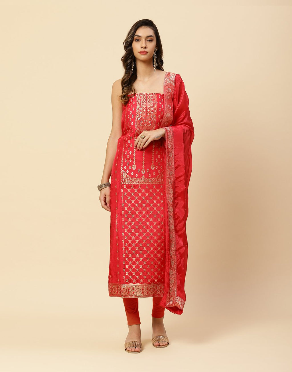Embroidered Art Handloom Suit Piece With Crepe Dupatta