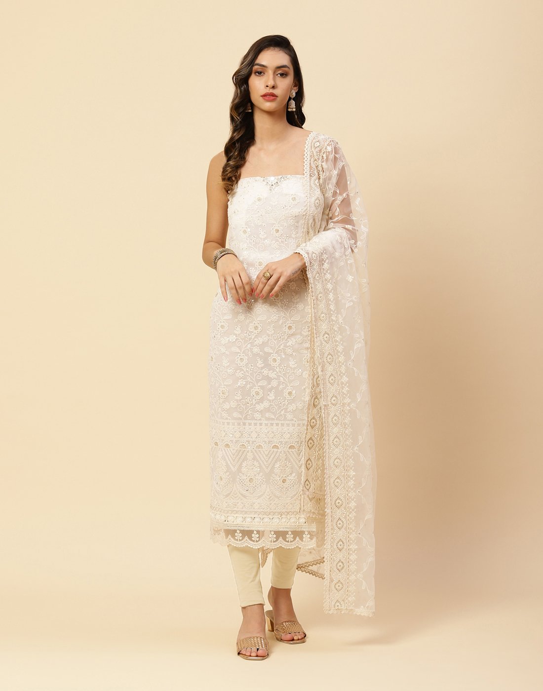 Embroidered Art Georgette Suit Piece With Net Dupatta