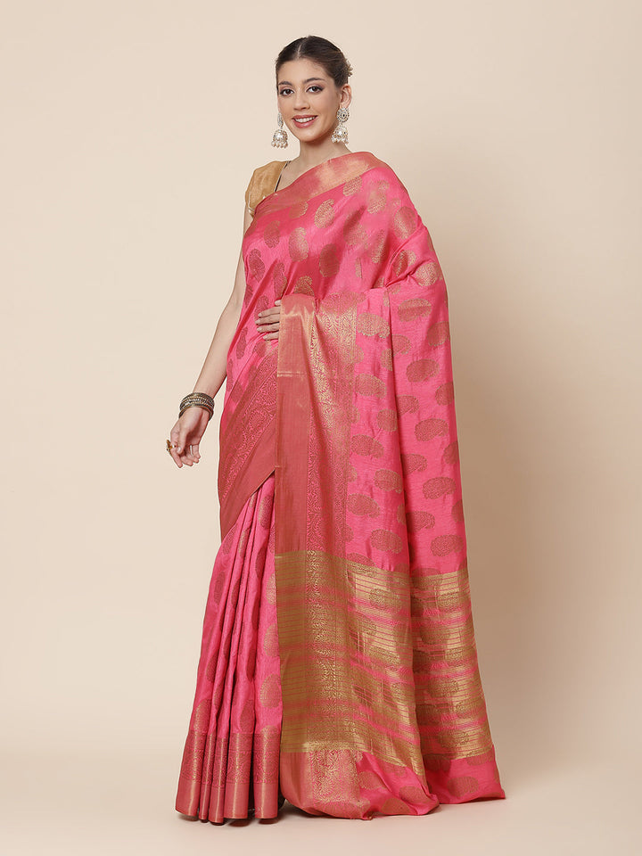 Zari Border Booti Art Handloom Woven Saree
