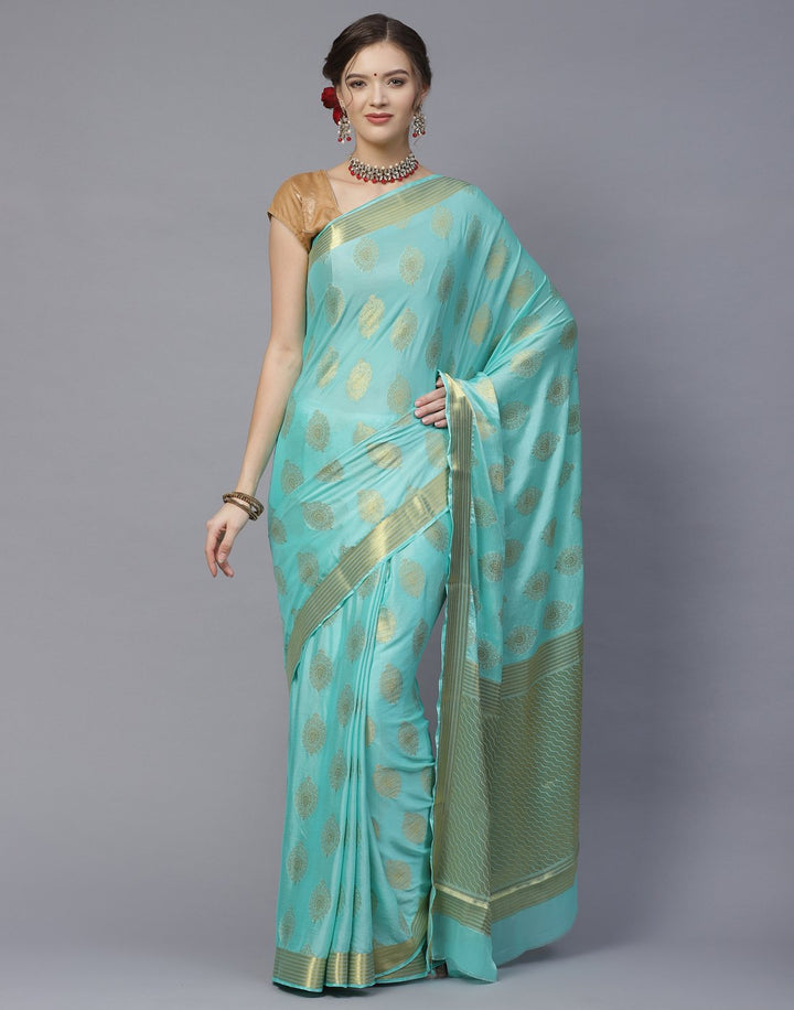 Art Crepe Saree with Zari Booti Border