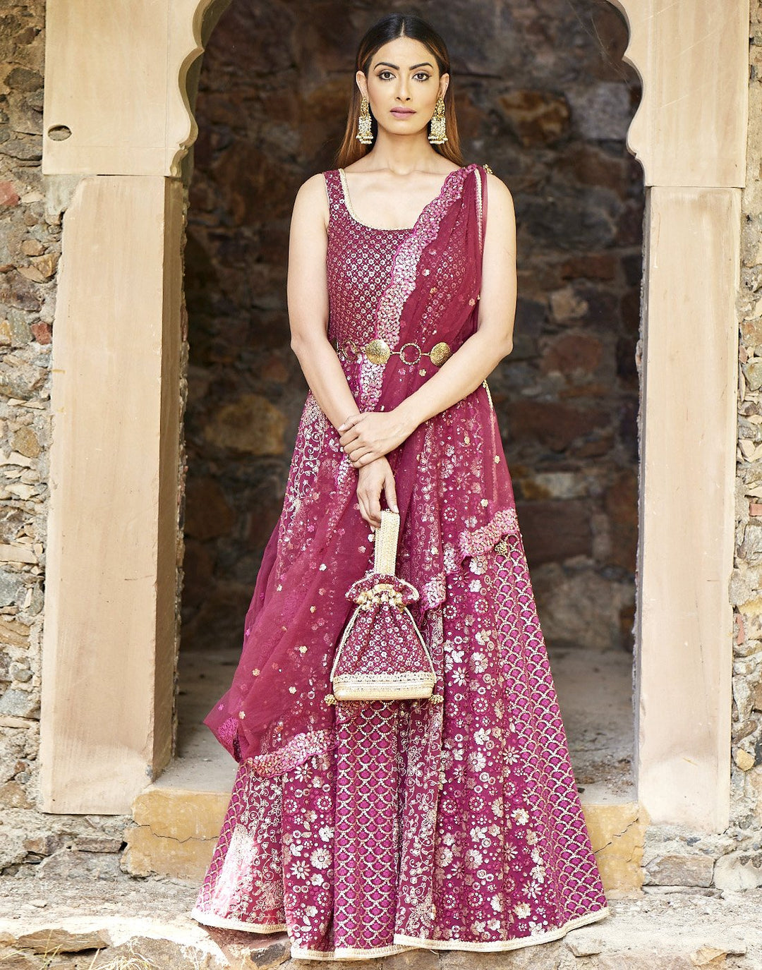 MBZ Meena Bazaar-Garnet Georgette Anarkali Salwar Kameez