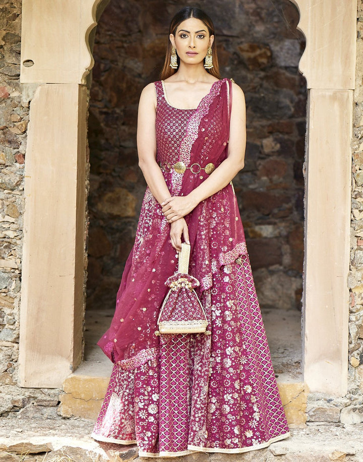 MBZ Meena Bazaar-Garnet Georgette Anarkali Salwar Kameez