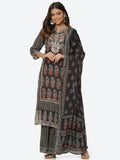Gota Neck Printed Cotton Kurta With Garara & Dupatta