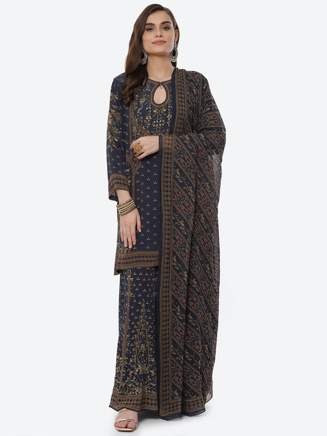 Digital Printed Crepe Kurta With Sharara &amp; Georgette Dupatta