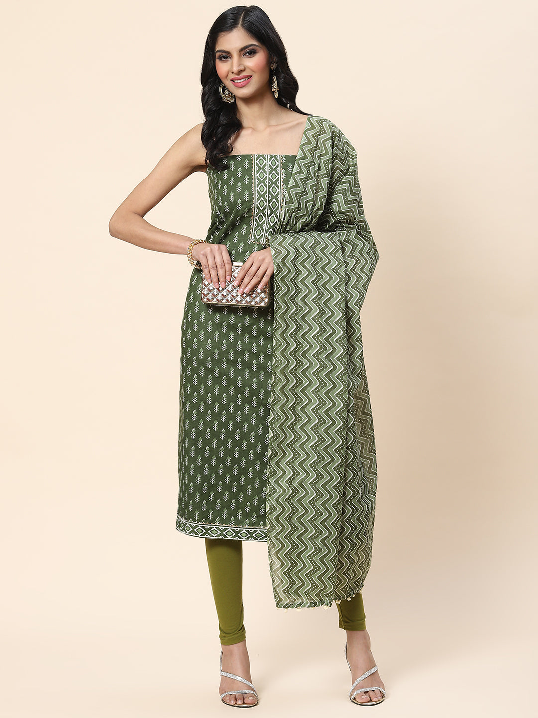 Printed Cotton Unstitched Suit Piece With Dupatta