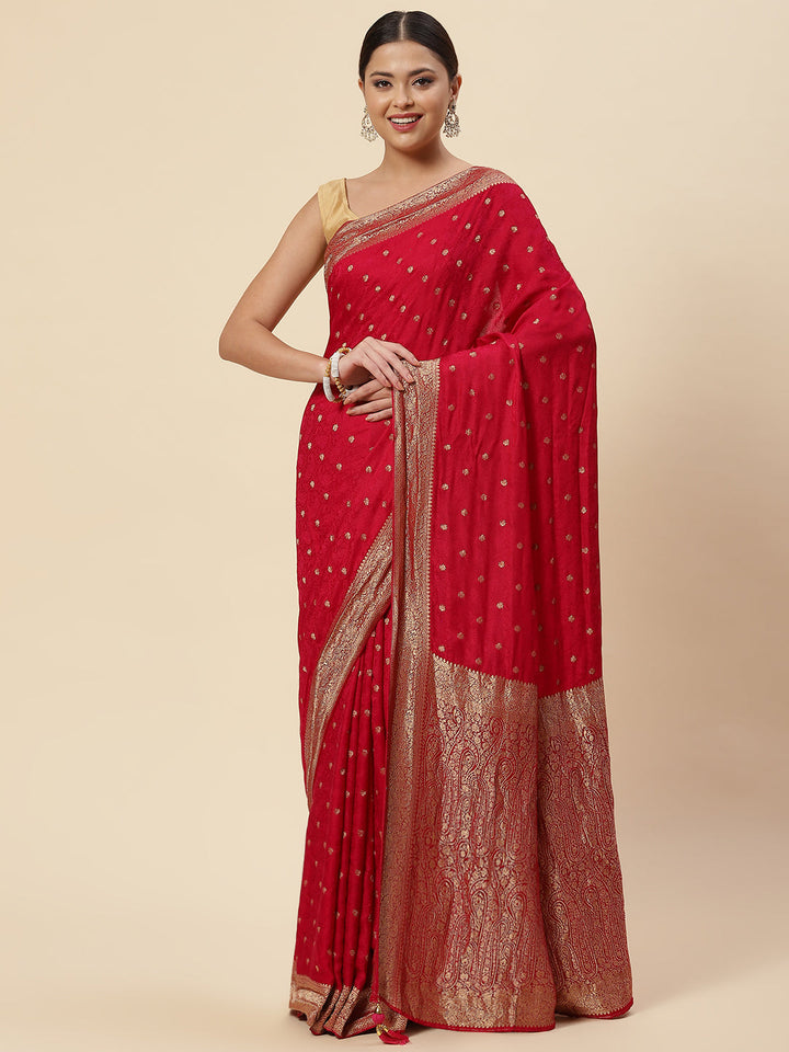 Zari Booti Crepe Plain Saree