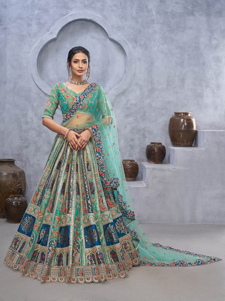 Resham Embroidery Tissue Unstitched Choli With Lehenga &amp; Dupatta