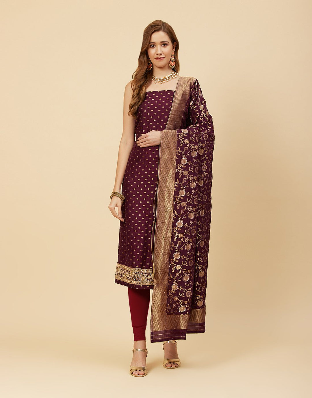 Woven Banarasi Embroidered Suit Piece With Dupatta