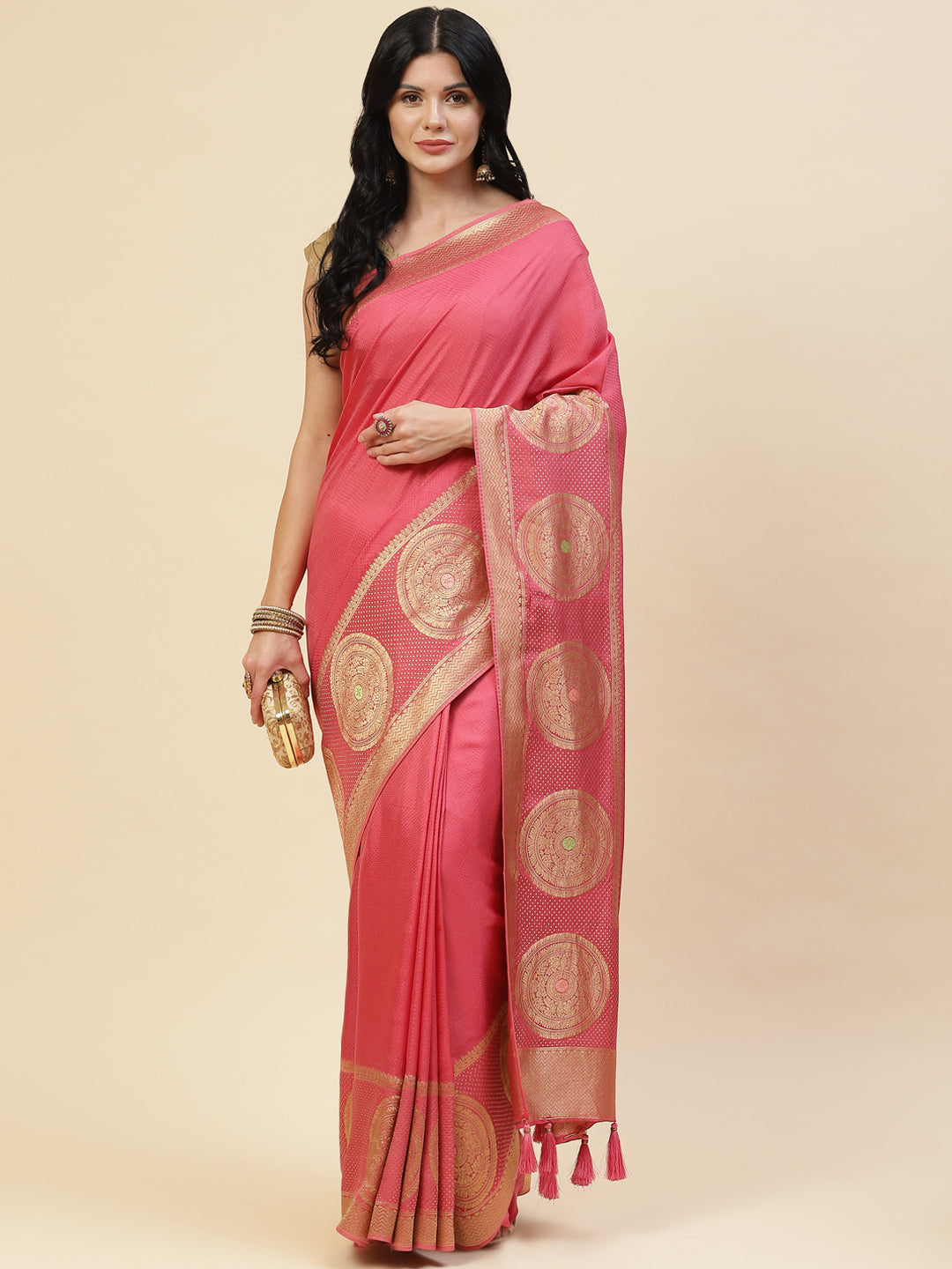 Zari Border Booti Banarasi Woven Saree