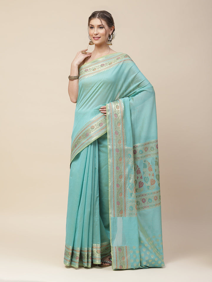 Plain Zari Border Cotton Woven Saree