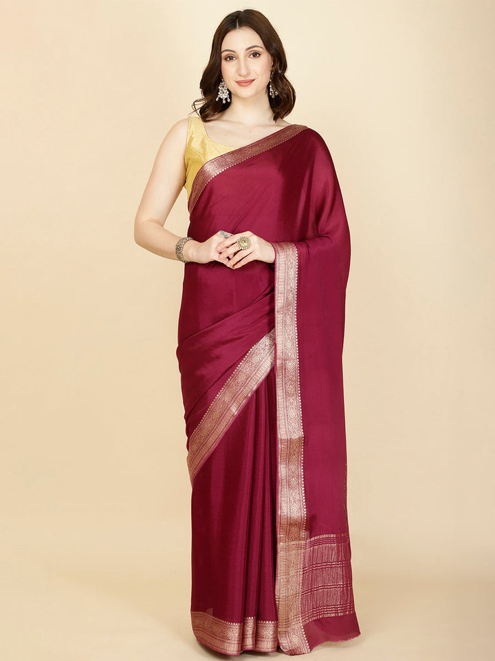 Plain Zari Border Crepe Saree
