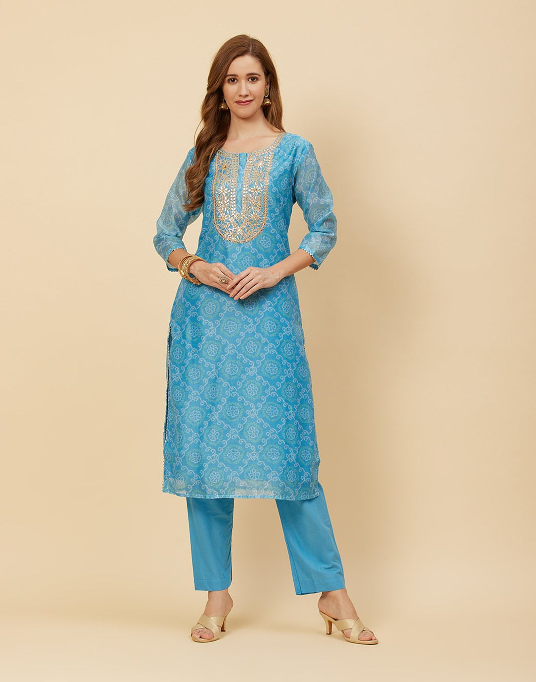 Embroidered Chanderi Kurti With Pant