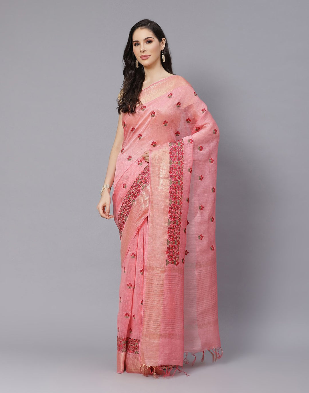 Cotton Linen Embroidery Saree