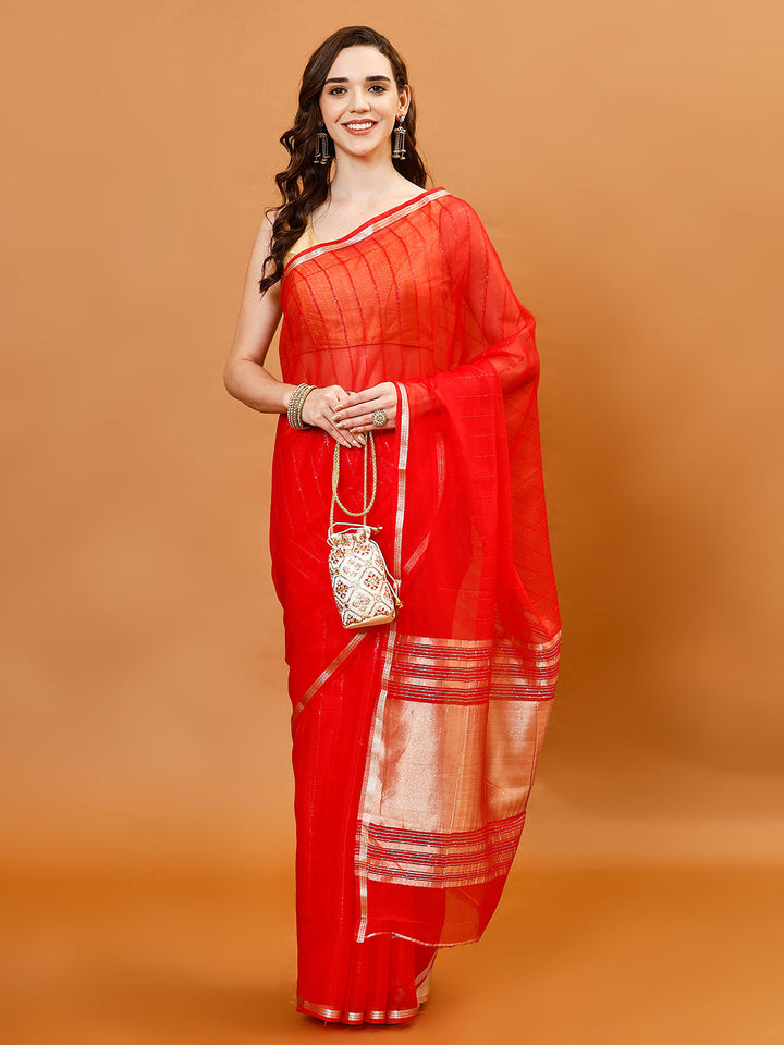 Plain Zari Border Organza Saree