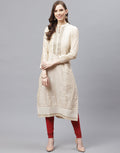 Beige Cotton Kurti With Embroidery