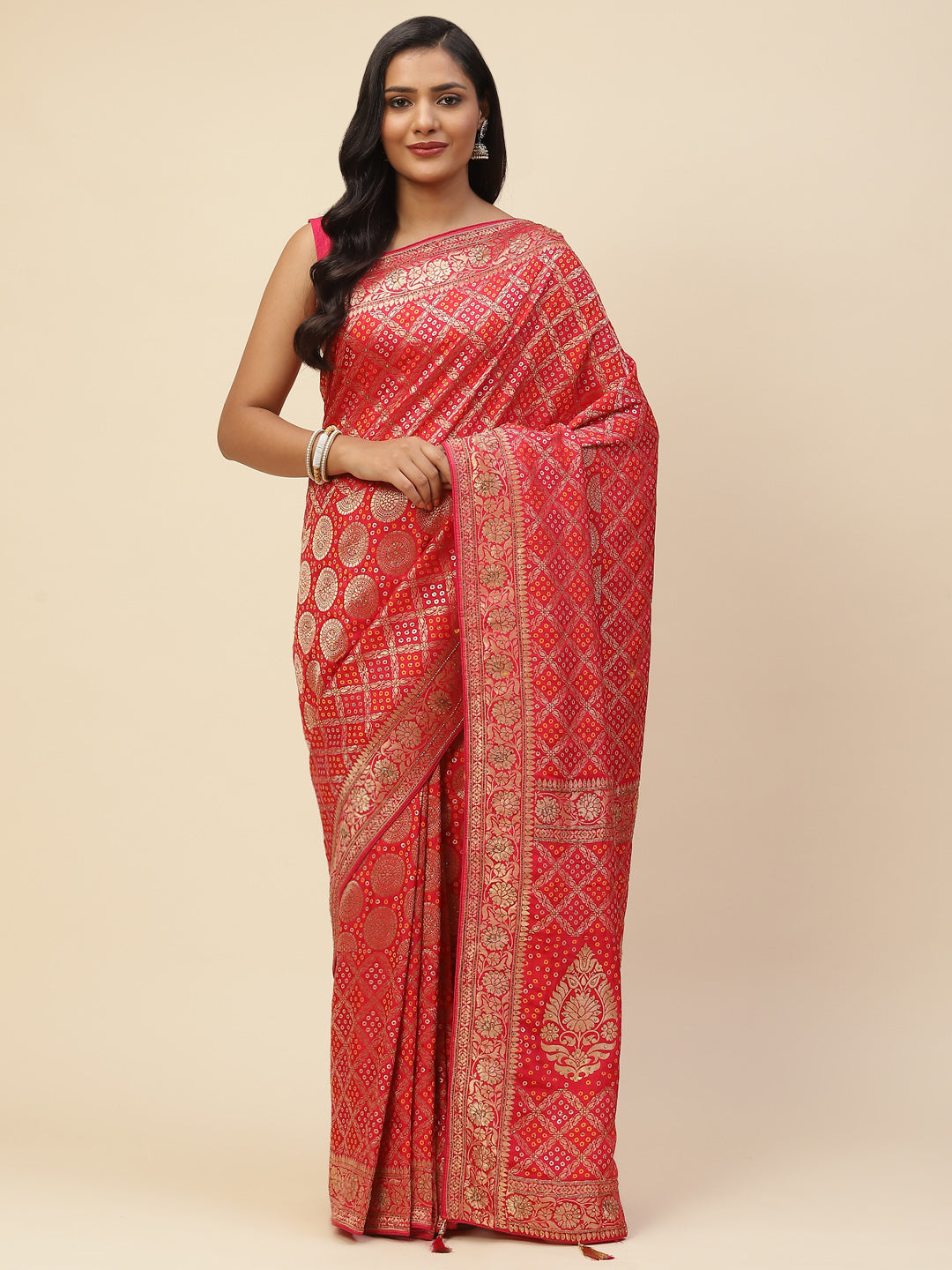 Bandhani Jaal Banarasi Embroidered Saree