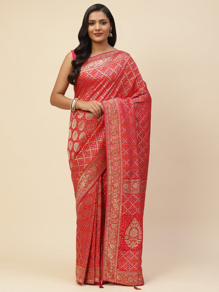 Bandhani Jaal Banarasi Embroidered Saree
