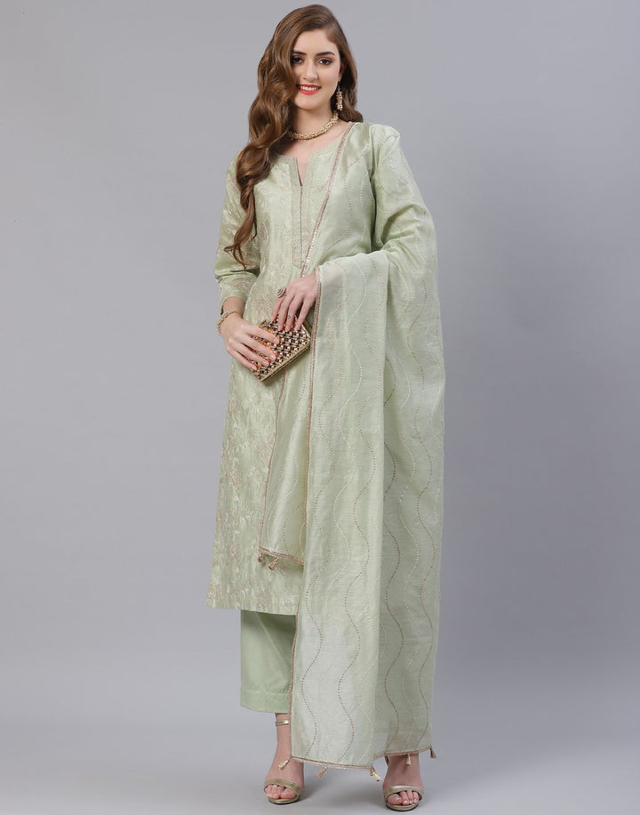 Peach and Sea Green Cotton Chanderi Salwar Kameez Stitched Suit