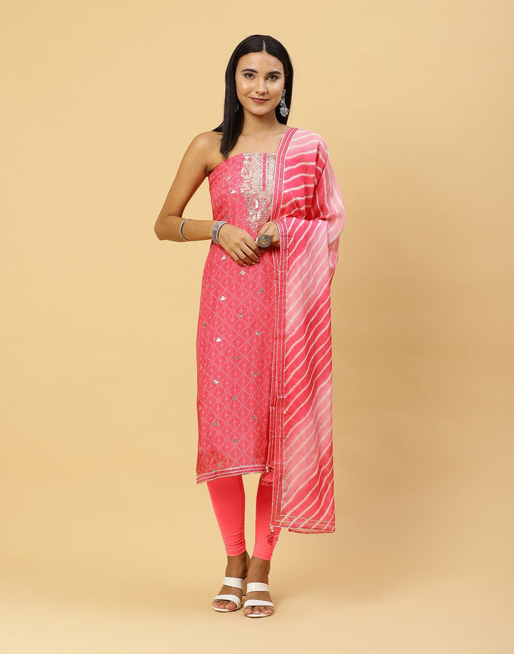 Printed Muslin Leheriya Suit Piece