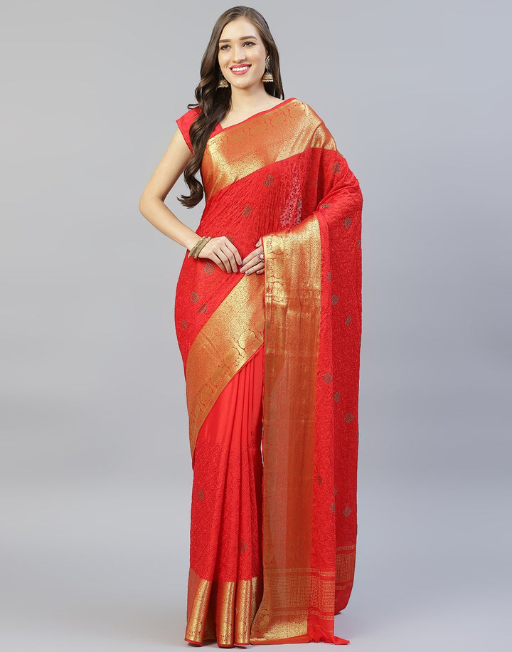 All Over Thread Work Semi Crepe Saree With Zari Border