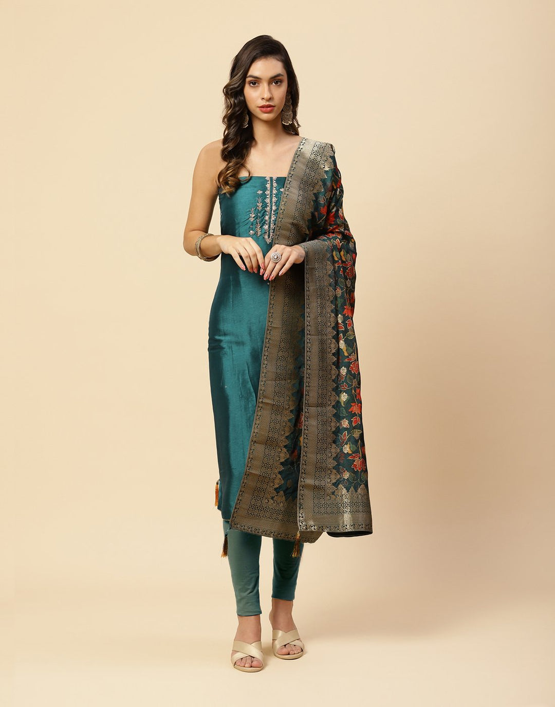 Embroidered Art Handloom Suit Piece With Banarasi Dupatta