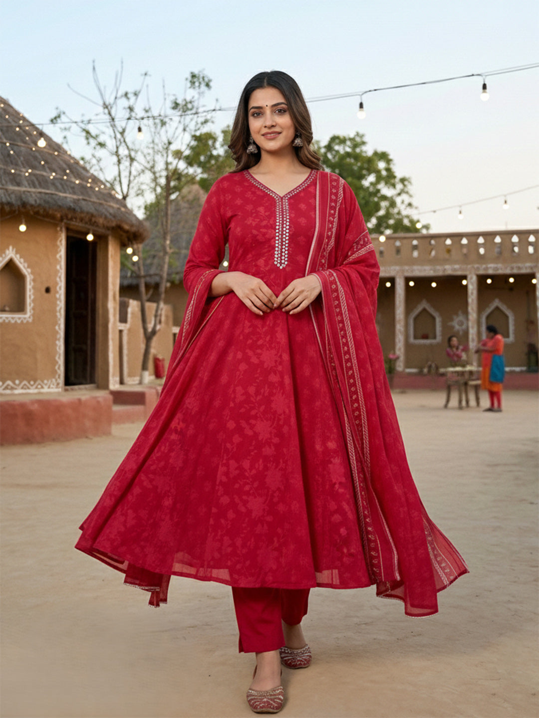Printed Cotton Blend Kurta With Pant &amp; Dupatta