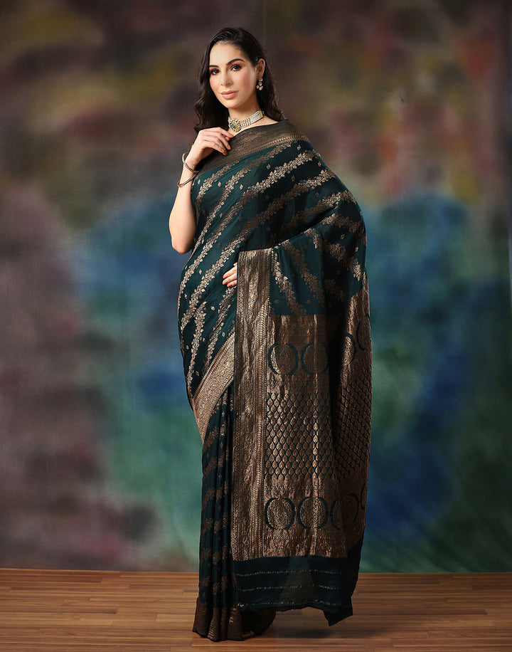 Beautiful Antique Zari Jaal Crepe Saree