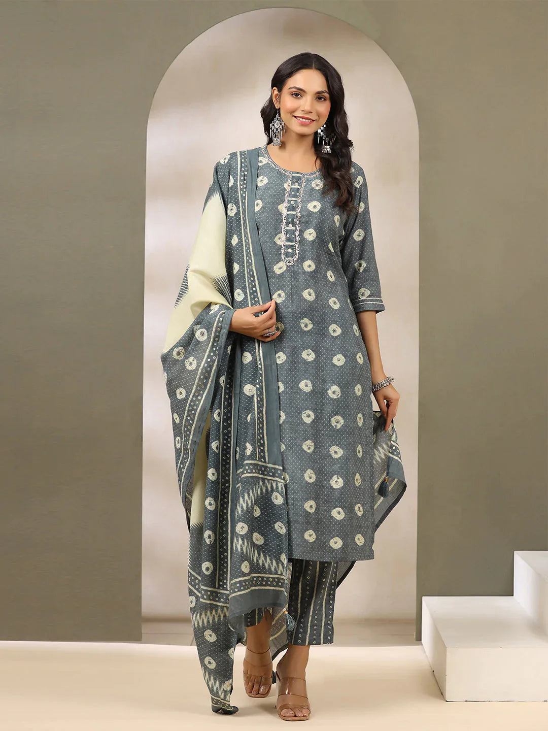 Printed Muslin Kurta With Pants &amp; Dupatta
