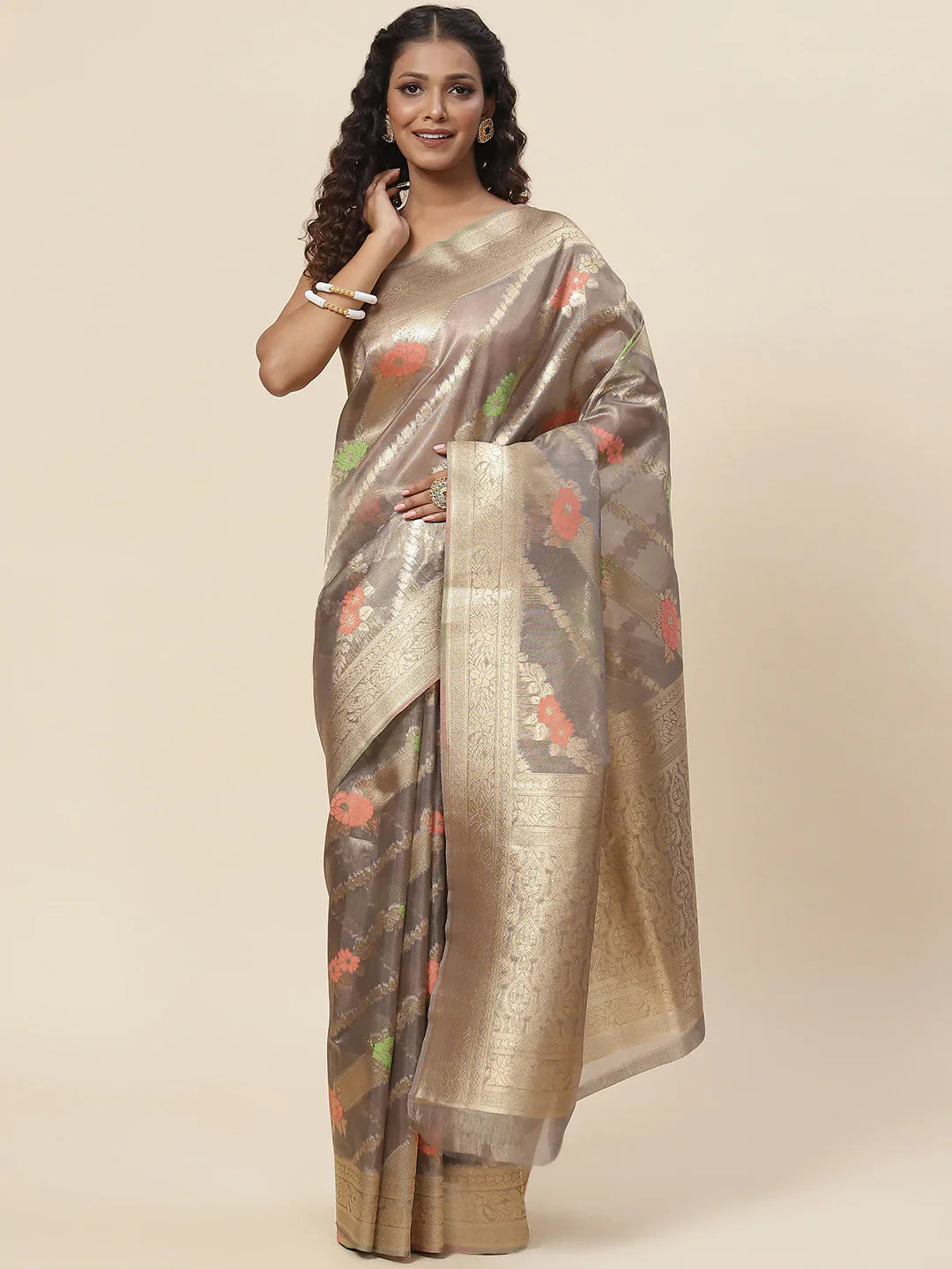 Floral Zari Jaal Handloom Woven Saree