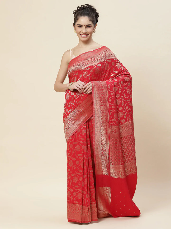 Floral Zari Jaal Tussar Plain Saree
