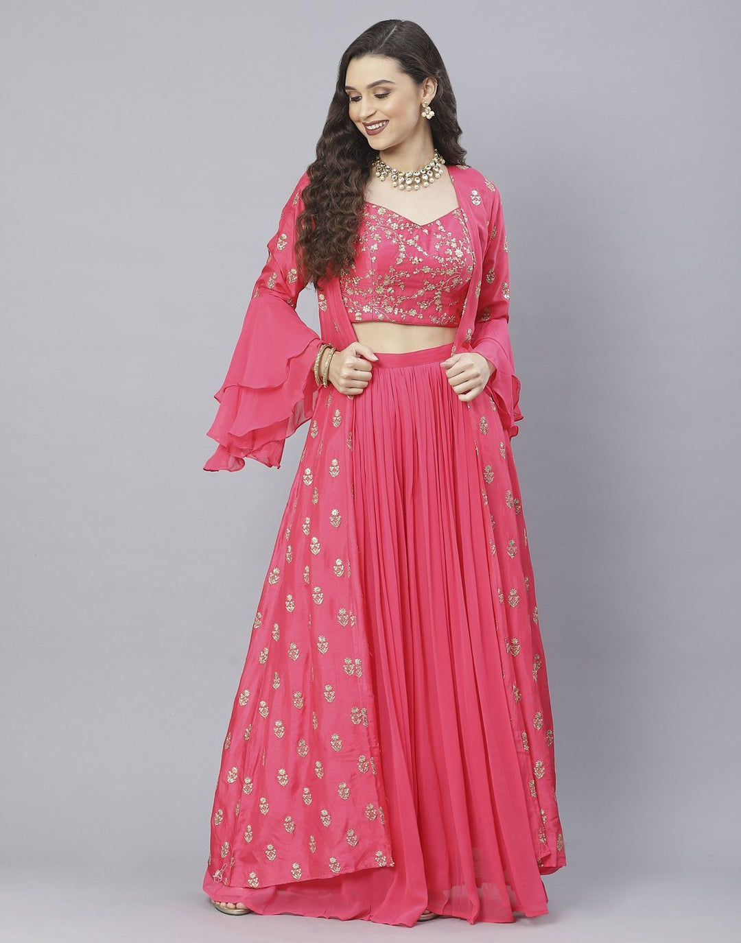 Mustard and Pink Art Crepe Salwar Kameez