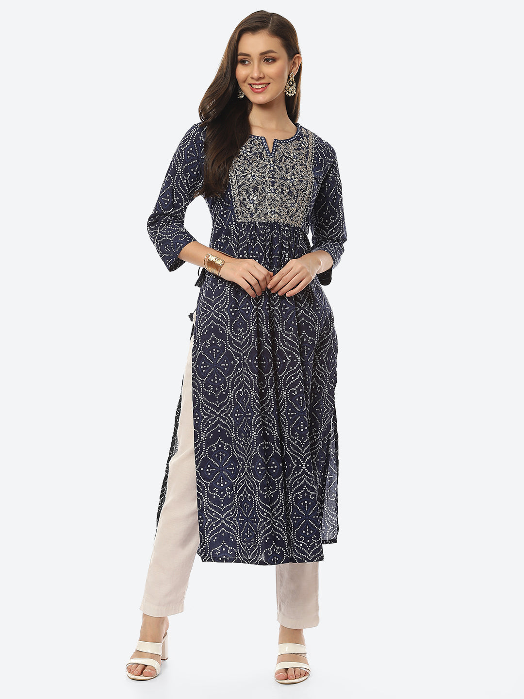 Resham Mirror Printed Cotton Kurta