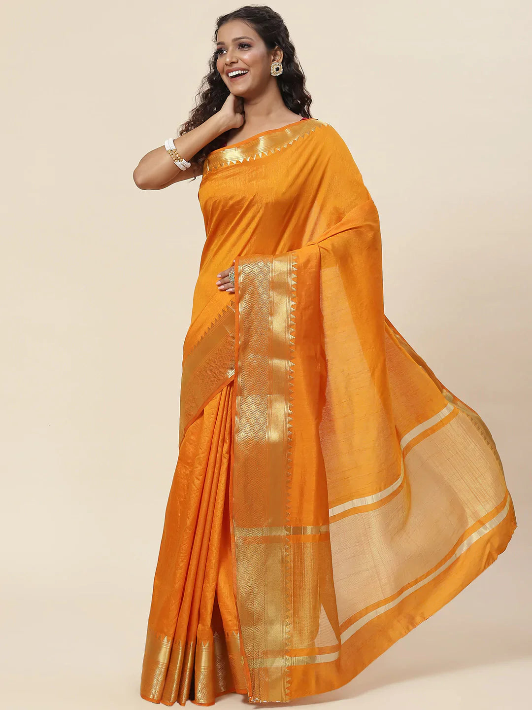 Plain Zari Border Handloom Woven Saree