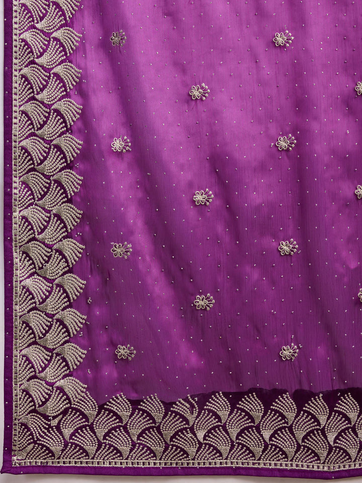 Stone Embroidery Organza Handloom Saree