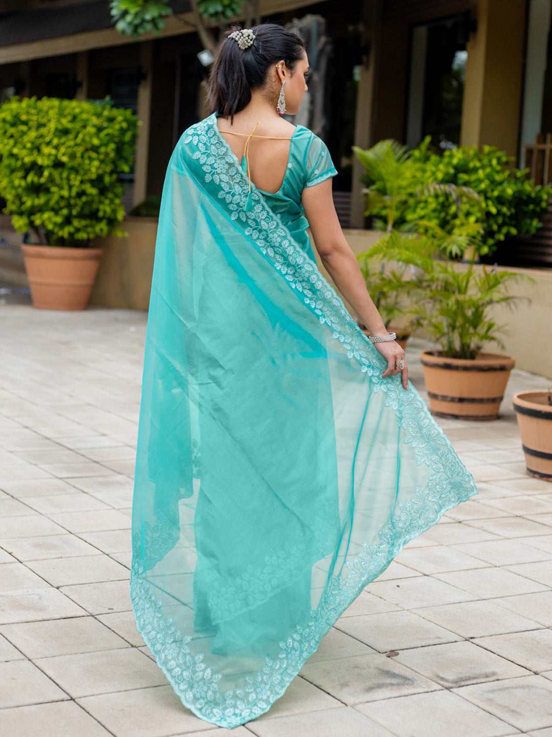 Embroidered Net Saree