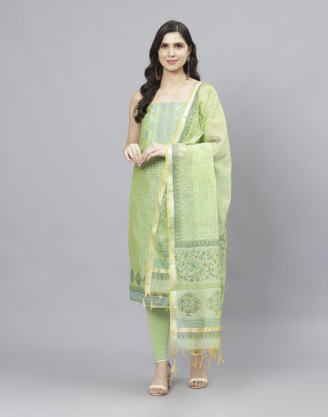 Embroidered Chanderi Suit Piece With Printed Chanderi Dupatta