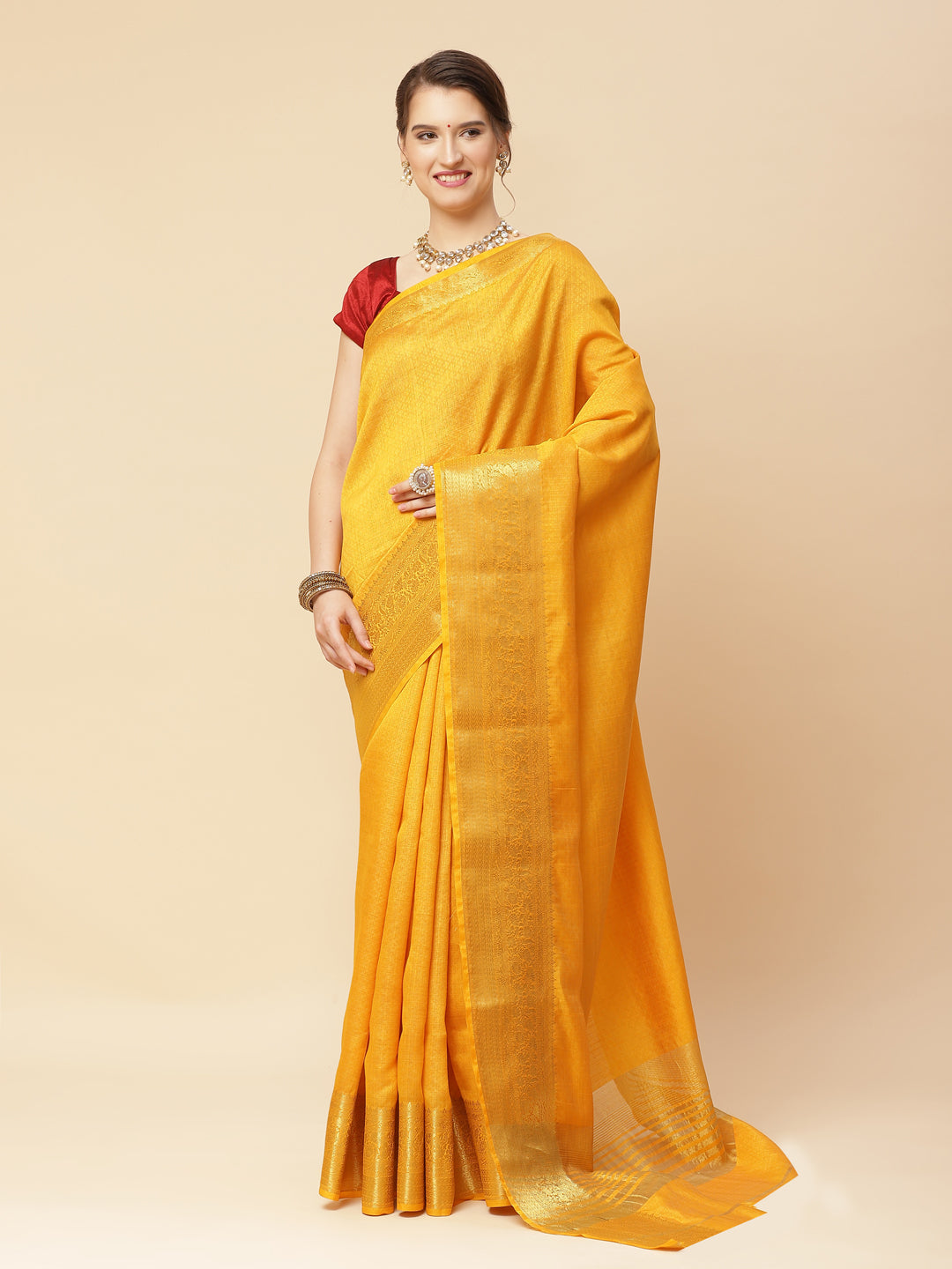 Plain Zari Border Art Handloom Woven Saree