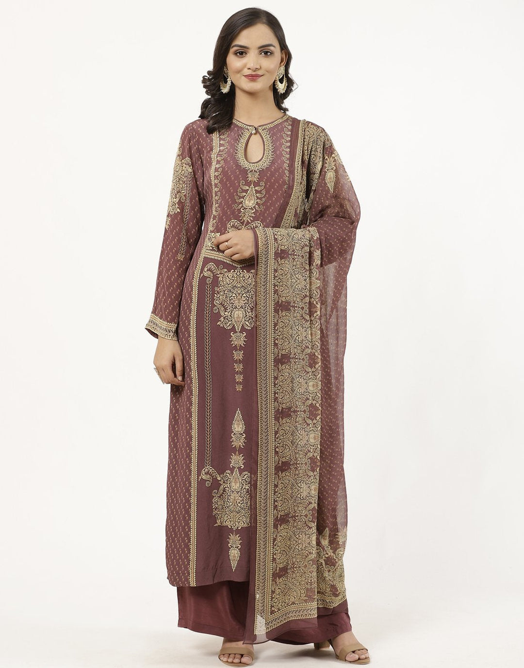 MBZ Meena Bazaar-Grey Digital Printed Crepe Salwaar Kameez Stitched Suit