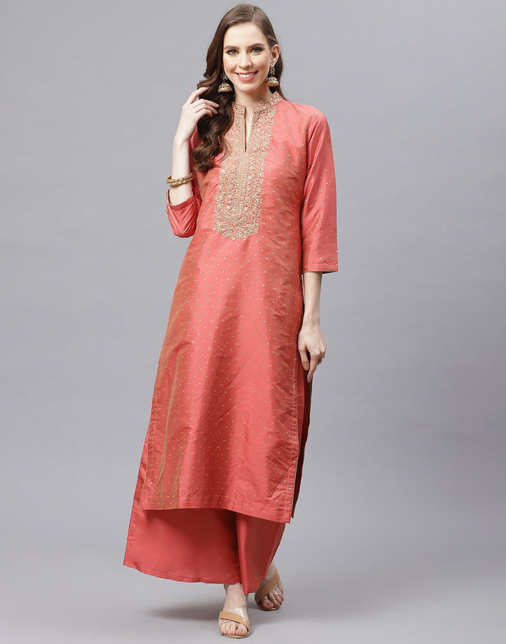 Straight Chanderi Kurta With Plazzo Pants