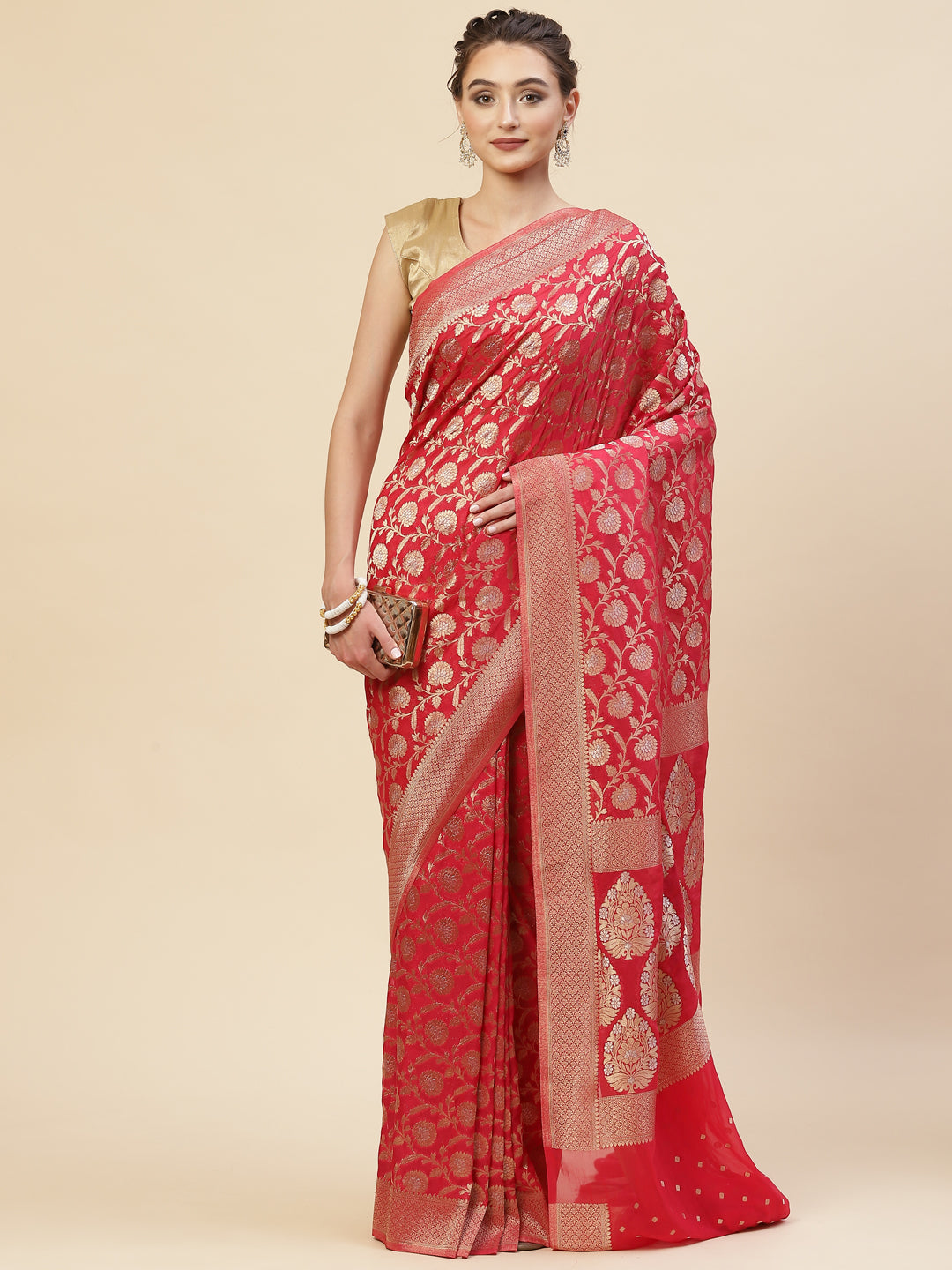 Floral Zari Jaal Georgette  Plain Saree