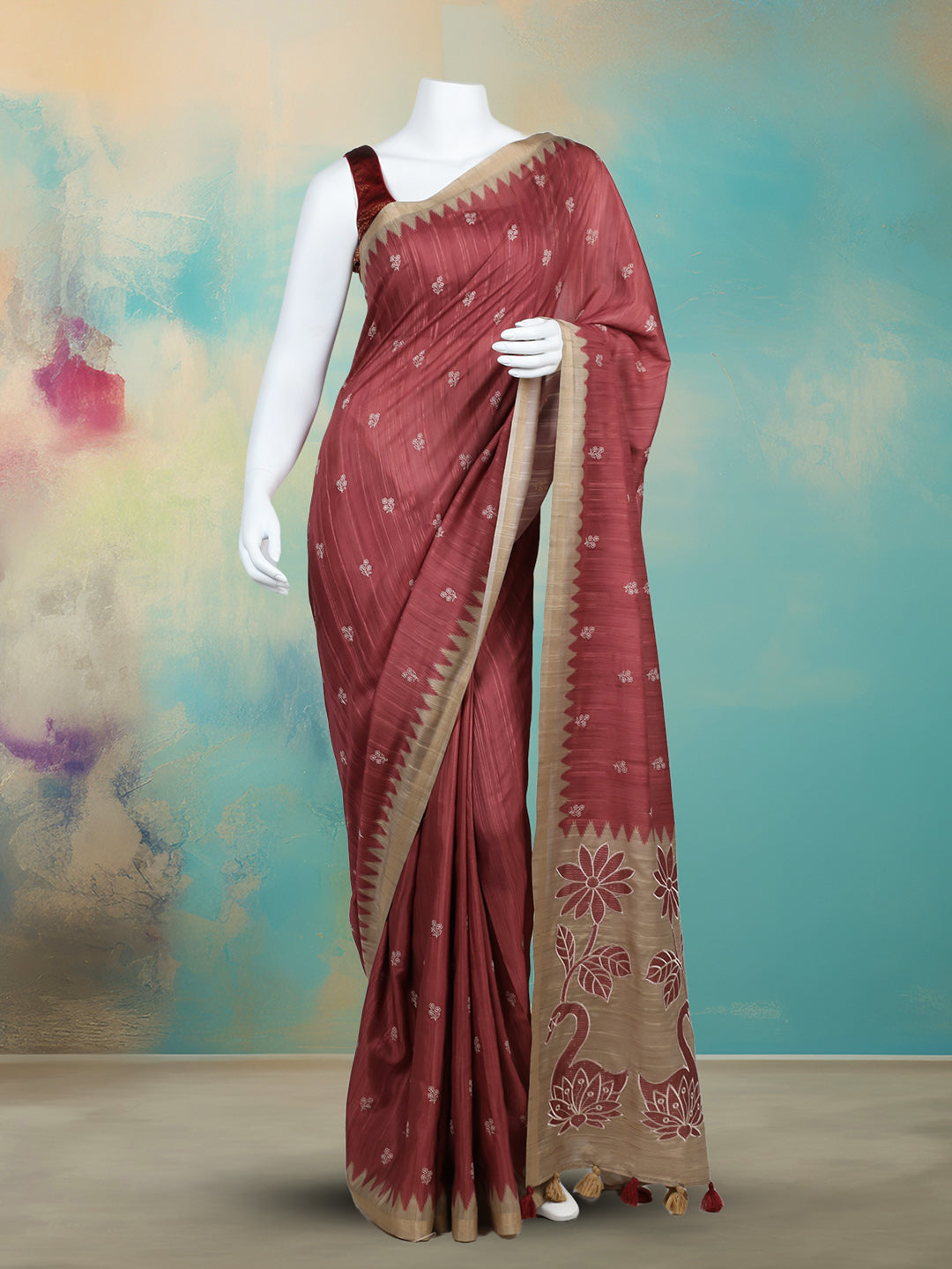Printed &amp; Embroidered Booti Art Silk Saree
