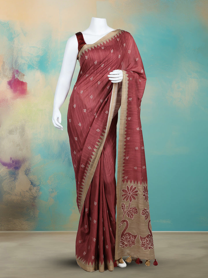 Printed &amp; Embroidered Booti Art Silk Saree