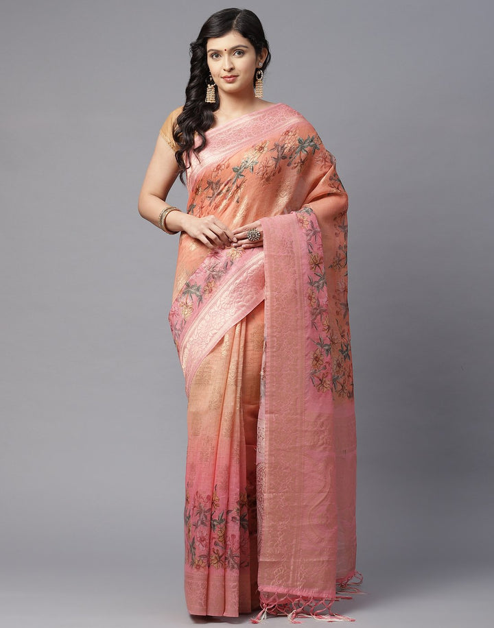 Printed Cotton Linen Saree
